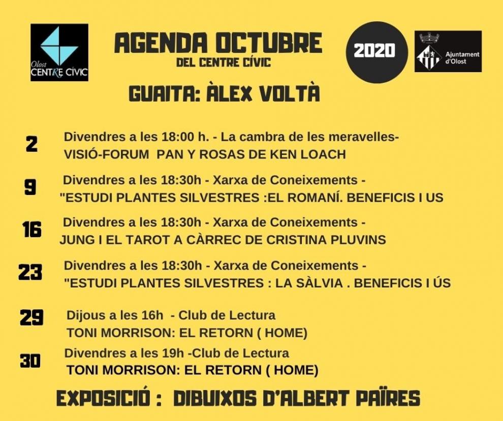 Agenda d'activitats al Centre Cívic durant el mes d'octubre
